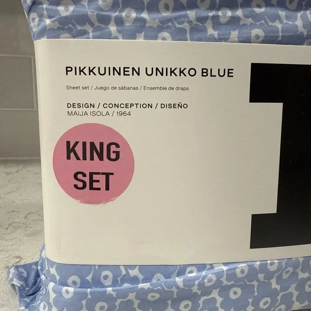 Marimekko King Sheet Set Pikkuinen Unikko Blue Floral Cotton New